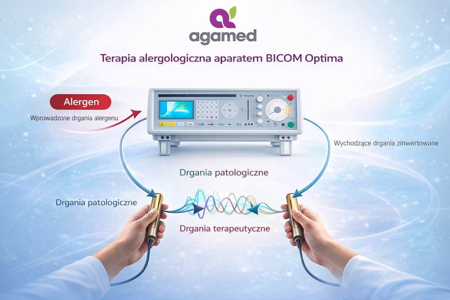 Terapia alergologiczna aparatem BICOM Optima — schemat działania biorezonansu AGAMED Szczecin